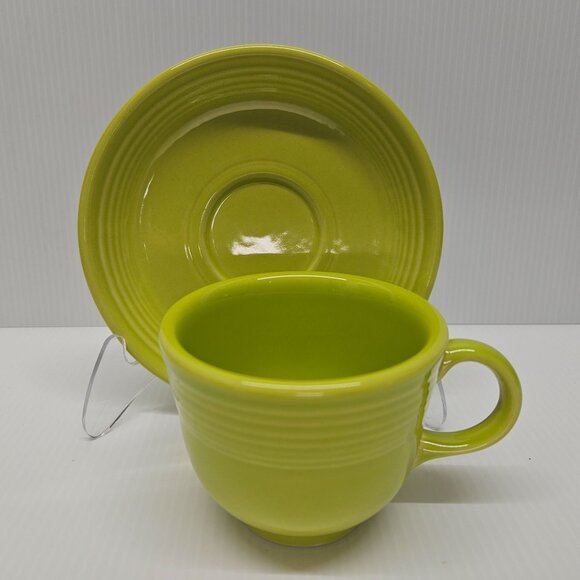 Homer Laughlin Fiestaware Lemongrass Green 7 oz Flat Cup and Saucer Set of 2 - Picture 2 of 3
